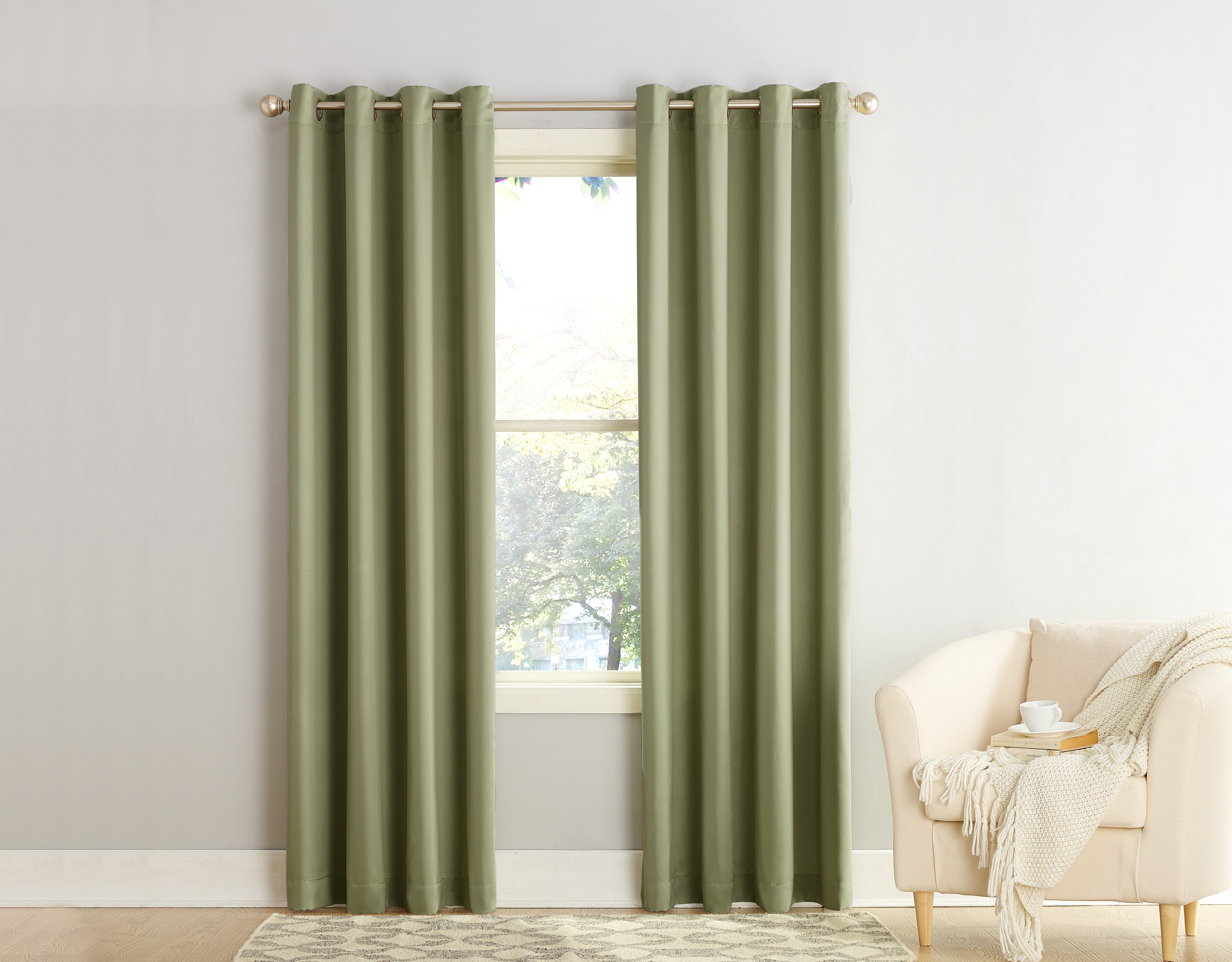 Sun Zero Madison 1-Piece Room Darkening Grommet Curtain Panel, 54"X84", Sage Green