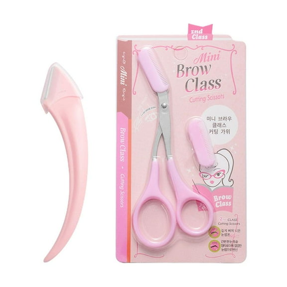Pink Plastic and Stainless Steel Eyebrow Trimmer Set for Precise Grooming and Styling