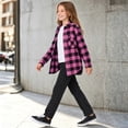 thumbnail image 5 of Girls Plaid Shirt Jacket Long Sleeve Button-Down Flannel Shacket Casual Lapel Checkered Outerwear With Chest Pocket (Pink), 5 of 5