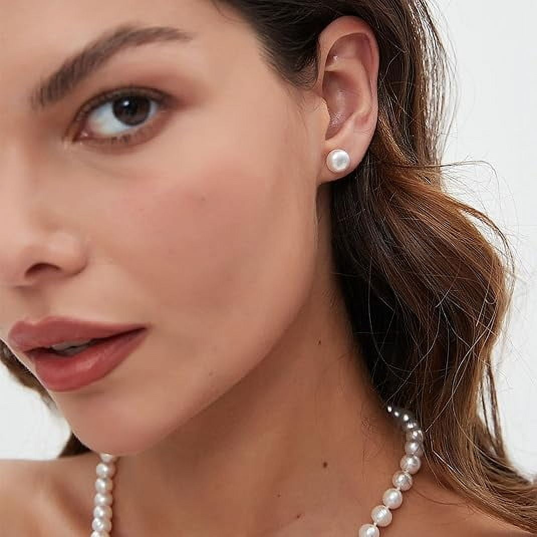 YAMI 7-7.5mm Freshwater Cultured White Pearl Jewelry Set in 925 Sterling Silver Necklace, Earrings & Bracelet  Valentine's Day Gift for Women