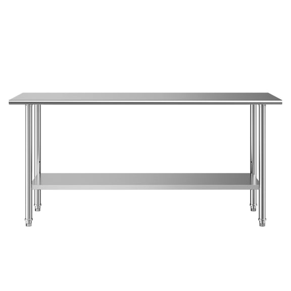 KFFKFF Stainless Steel Work Table, 24x72 Inch Food Prep Station, Commercial Kitchen Table with Adjustable Undershelf, Durable Metal Utility Workbench for Home, Restaurant, Garage, and Outdoor Use