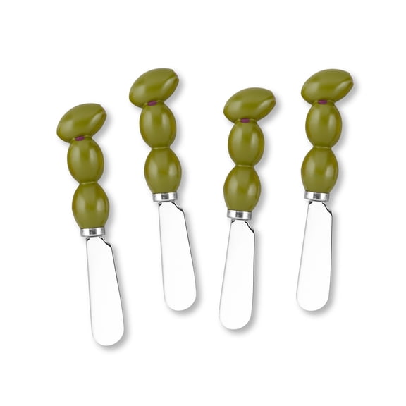 Mr. Spreader 4-Piece Olive Fruit Hand Painted Resin Handle with Stainless Steel Blade Cheese Spreader Butter Spreader Knives