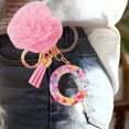thumbnail image 2 of Honeeladyy Resin Alphabet Initial Letter Keychain Keyring for Women Purse Handbags with Faux Fur Ball Pom and Tassel, Christmas Birthday Holiday New Year Party Gifts（C）, 2 of 5