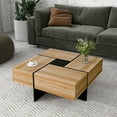 thumbnail image 2 of Dovelina Unique Design Coffee Table with 4 Hidden Storage Compartments, Square Cocktail Table with Extendable Sliding Tabletop, UV High-Gloss Center Table for Living Room, 31.5"x 31.5",Brown, 2 of 9