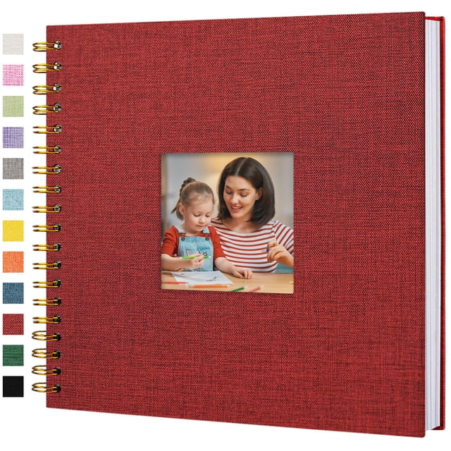 Álbum de fotos Hiwhy, 25 x 25 cm, funda de lino, 80 páginas, color rojo