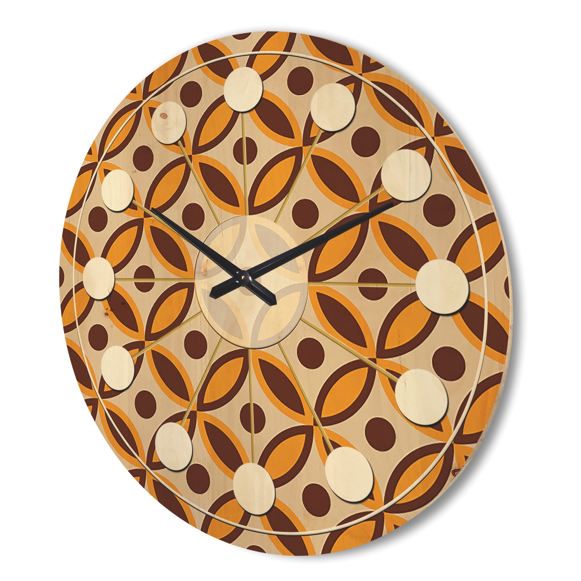 Designart 'Ornamental Retro Design V' Mid-Century Modern Wood Wall Clock