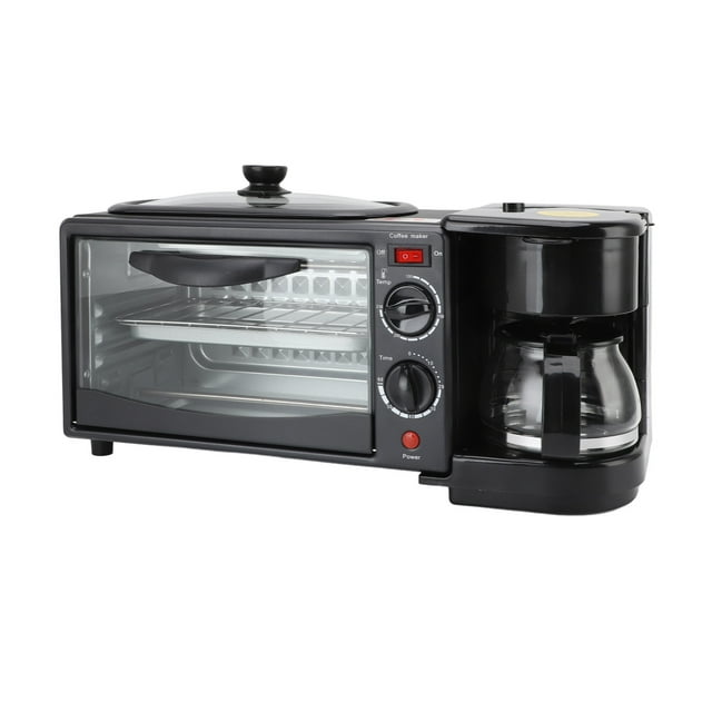 3 in 1 Breakfast Station, Toaster Oven Electric Grill Coffee Maker, with Adjustable Temperature Timer, for Kitchen Apartment Office RV