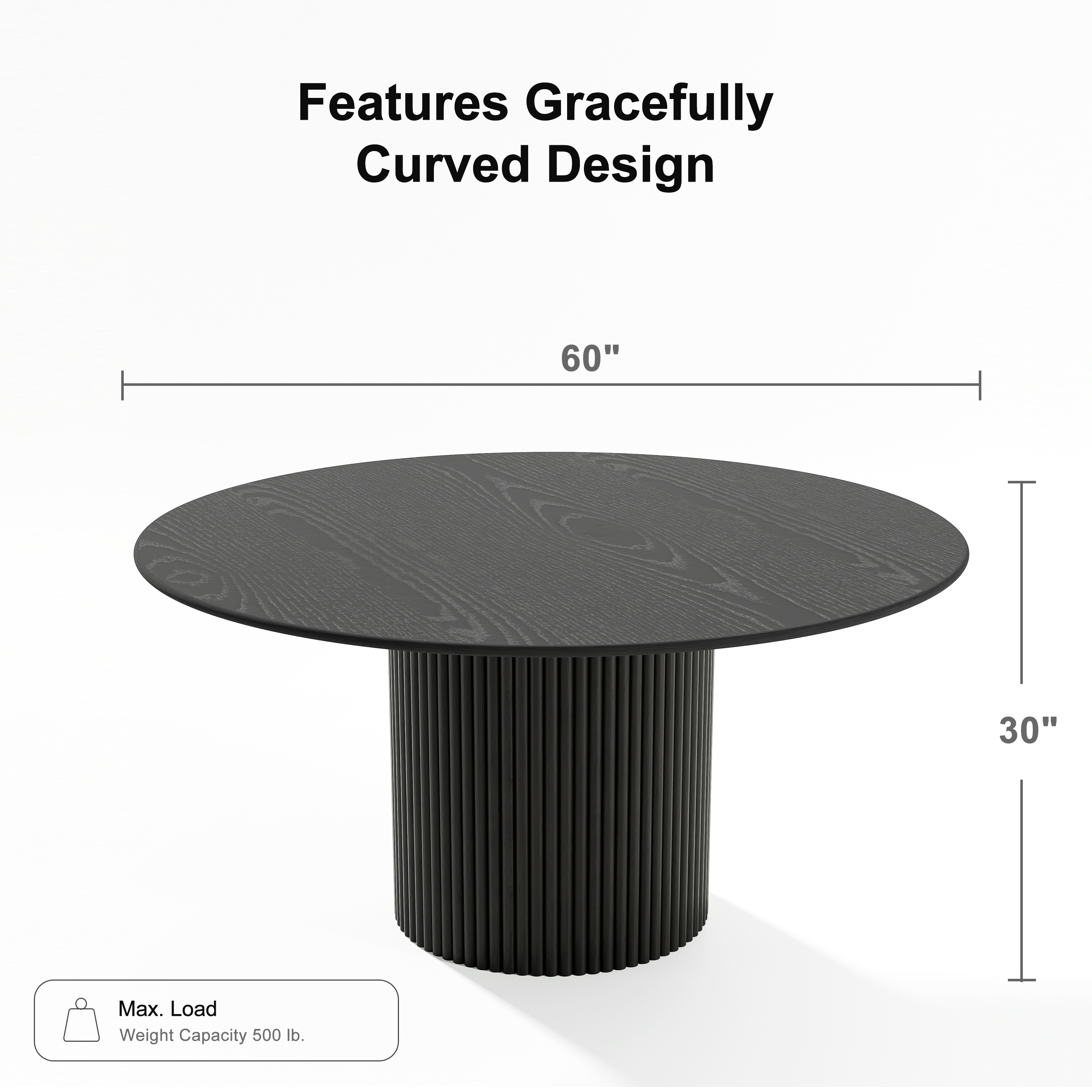 60 in. Soild Wood Black Dining Table Round Kitchen Table