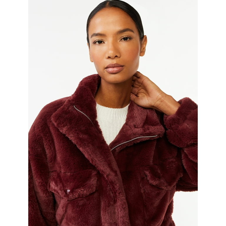 Scoop Women's Faux Fur Oversized Jacket with Cinch Waist 