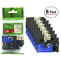 6/Pack LM Tapes - Premium 1" Black Print on Gold Label (24mm 0.94 Laminated) Compatible with TZe-851 P-touch Tape and comes with a great Tape Color/Size Guide for easy reordering.