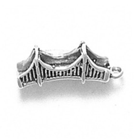 Sterling Silver 7" 4.5mm Charm Bracelet With Attached 3D San Francisco California Golden Gate Bridge Charm