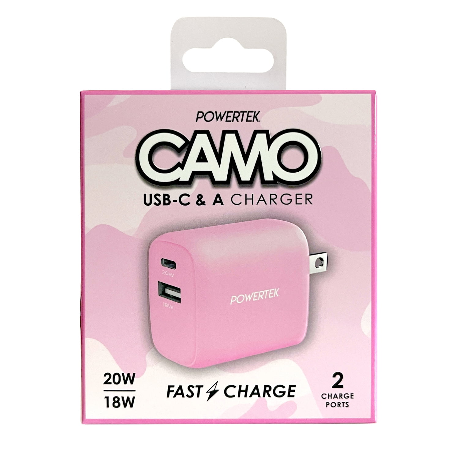 Liquipel Powertek Pastel Camo Dual USB-A / USB-C Wall Charger - Pink