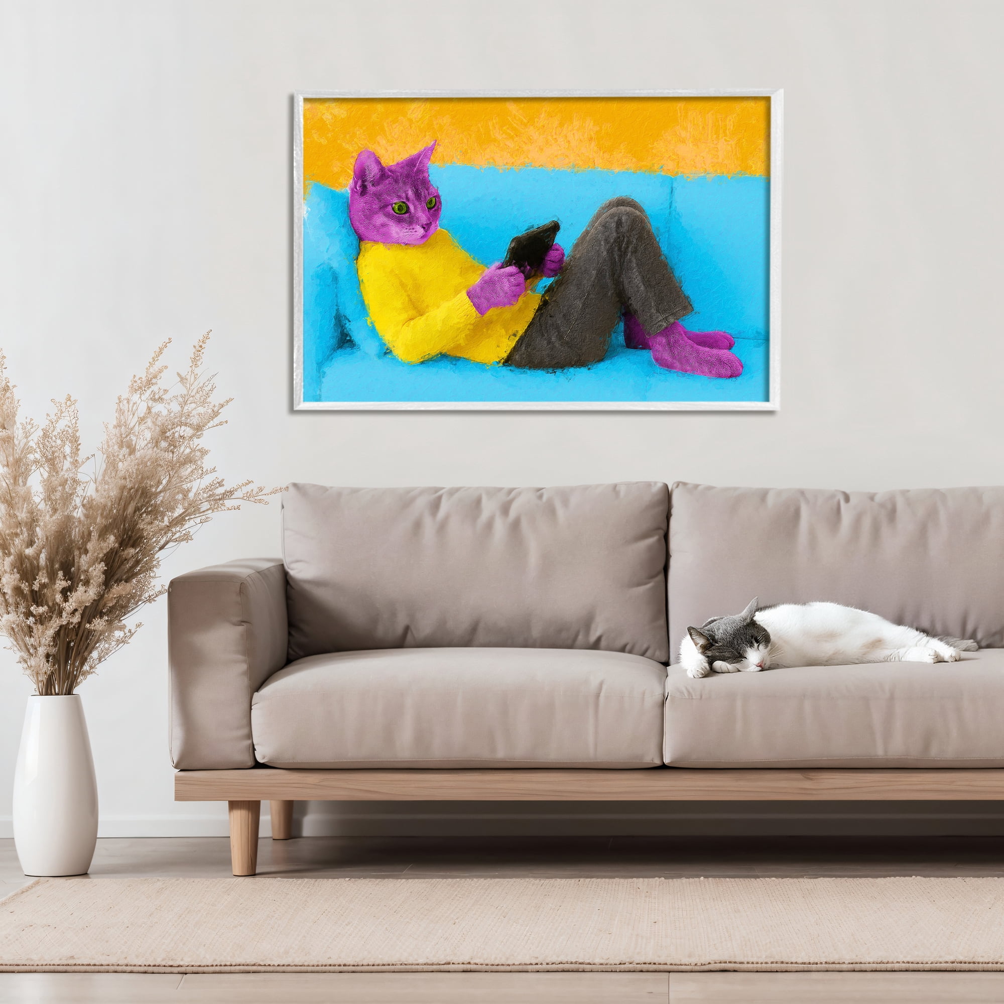 Stupell Industries Vibrant Cat Playing Game White Framed Giclee Art, design by Sean Parnell