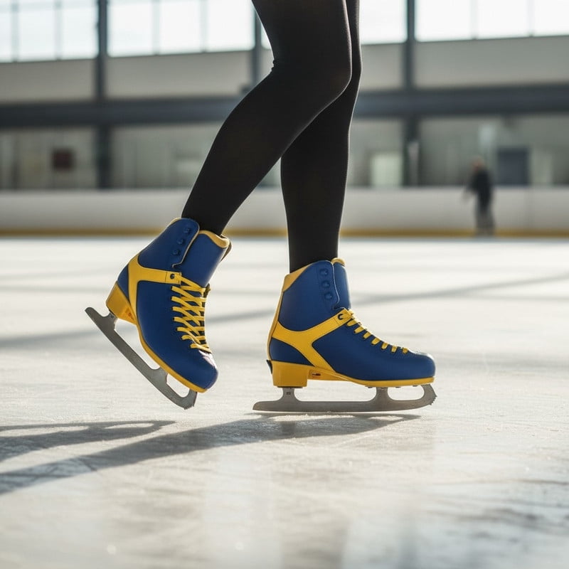 Women Adjustable Sizes Ice Skates – Retro Blue&Yellow, Comfort, Stability & Beginner Control