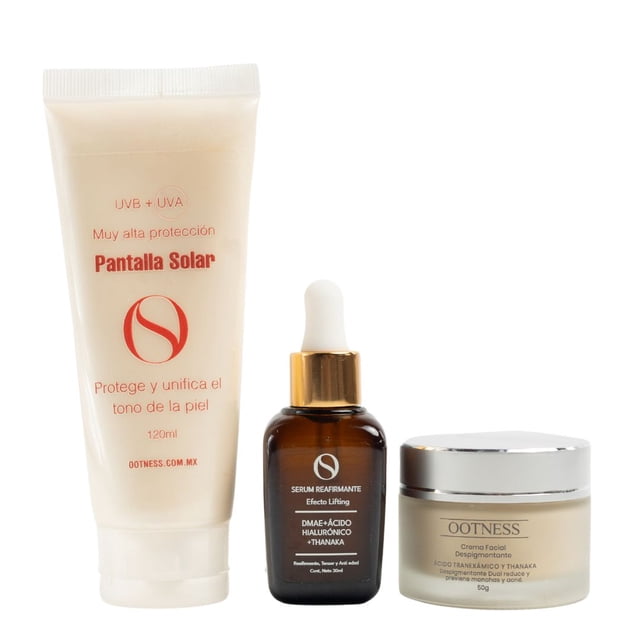 Rutina Reafirmante + Pantalla Solar. Ootness. Despigmentante para Manchas y Arrugas. Ootness Kit SkinCare