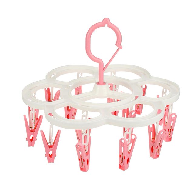 Colgador Tela para Calcetines Plegable 16 Clips Estantes Almacenamiento para Secado Ropa Interior (rosa)