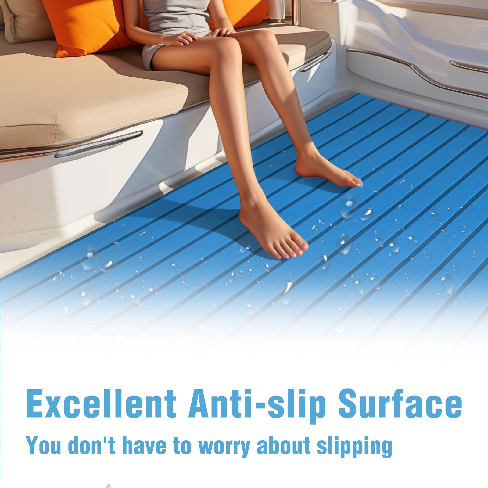Boat Flooring EVA Foam Boat Decking Marine Mat Non-Slip Self-Adhesive Flooring Sheet for Motorboat Kayak Surfboard Garden Swimming Pools, 94.5" x 35.4"