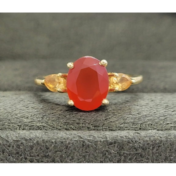 Genuine Red Carnelian Wedding Ring - Carnelian Three Stone Jewelry Gift- 925 Sterling Silver Oval Cut Ring - Gift for Her