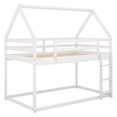thumbnail image 6 of Twin Over Twin House Low Bunk Bed with Built-in Ladder, Floor Bedroom Bunk bed, Safety Guard Rails, Wood Slat Support, No Box Spring Required, 6 of 7