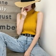 thumbnail image 5 of Gilets Sans Manches à Col Roulé Ajustés en Tricot pour Femmes, Couleur Unie, Mode, Jaune, 5 of 5