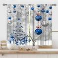 thumbnail image 3 of Christmas Curtains for Living Room, Xmas Merry Christmas Tree Fir Twigs Ball New Year Winter Snow Holiday Party Decor Silver Blue Window Drapery for Bedroom Kitchen Bathroom Nursery Home, 84"x63" In, 3 of 5