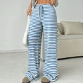 thumbnail image 2 of ABATAB Women's Summer Pants Summer Wide Leg Lounge Ribbed Pants Drawstring Elastic Waist Comfy Striped Trendy Clothes, 2 of 6