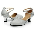thumbnail image 3 of Pimfylm Pumps Womenâs Low Block Heels Closed Toe Dress Pumps Shoes Silver 6.5, 3 of 4