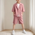 thumbnail image 2 of Zpanxa Summer Outfits for Girls Short Sleeve Lapel Button Solid Color Blazer Top and Elastic Waist Shorts Set 2 Years, 2 of 6