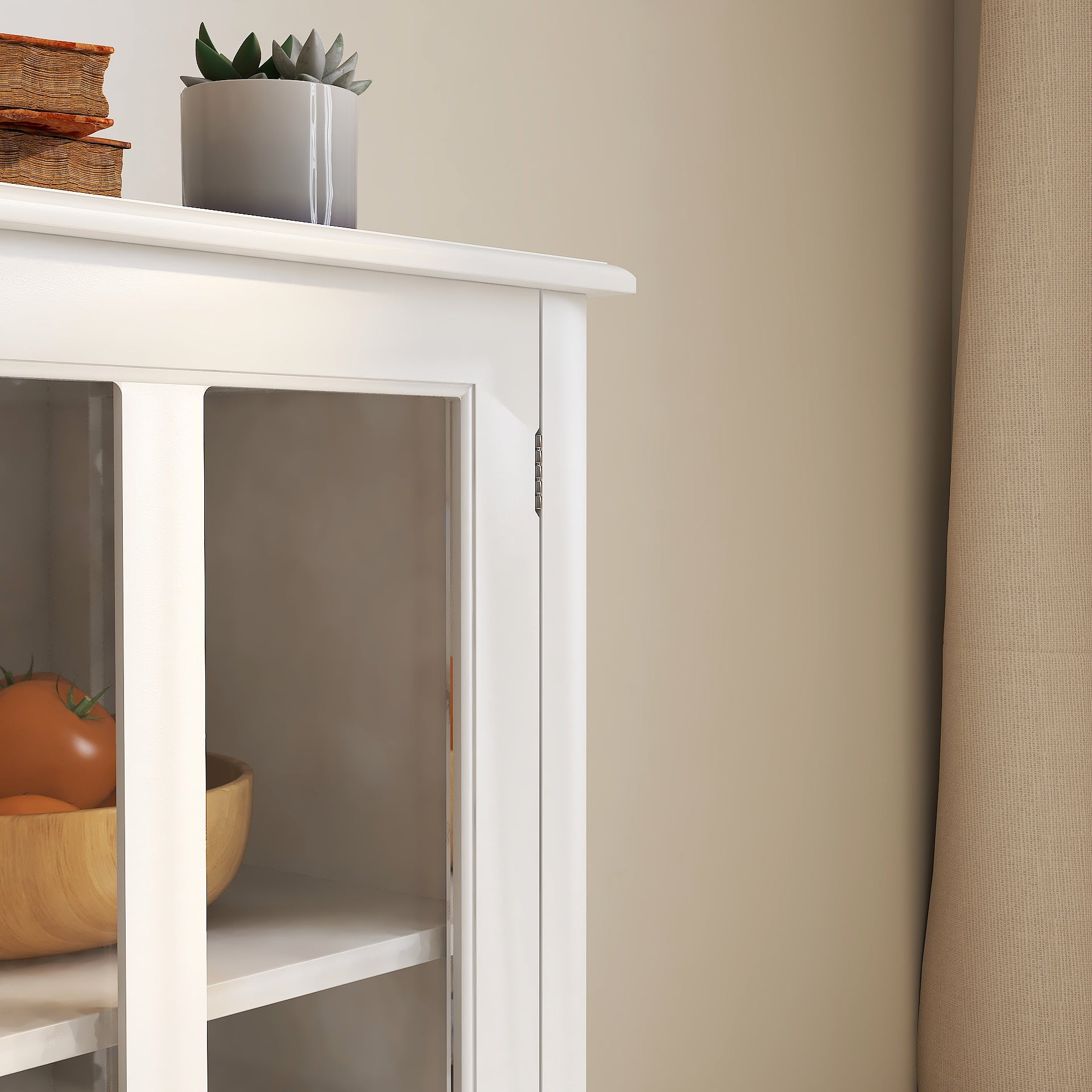 Mintazer Sideboard Buffet Cabinet with Glass Door, Farmhouse Storage Credenza with Adjustable Shelf & Large Drawer for Laundry Room Living Room Kitchen，White