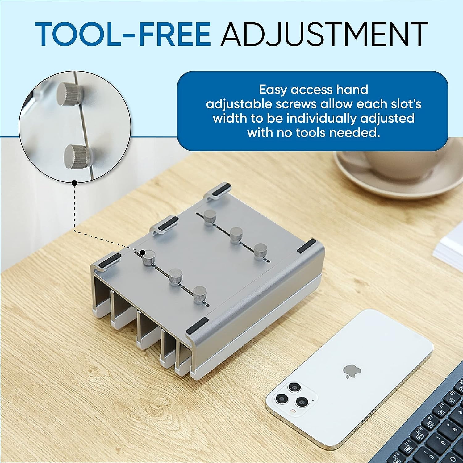 5-Slot Vertical Laptop Stand - Aluminum Laptop Stand Vertical for Desk -Laptop Holder with Adjustable Width (12-38mm) Compatible with MacBook Pro/Air & Gaming Laptops up to 17.3"-Grey