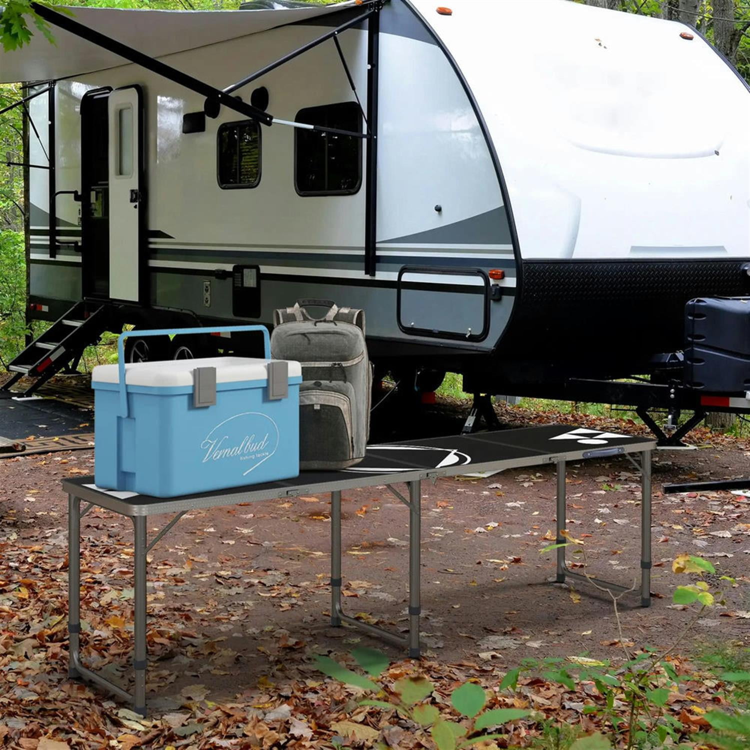 Demi Bonn Outdoor Aluminum Folding Table with Adjustable Legs, 8ft Picnic Table for BBQ, Beach, Hiking, Blue