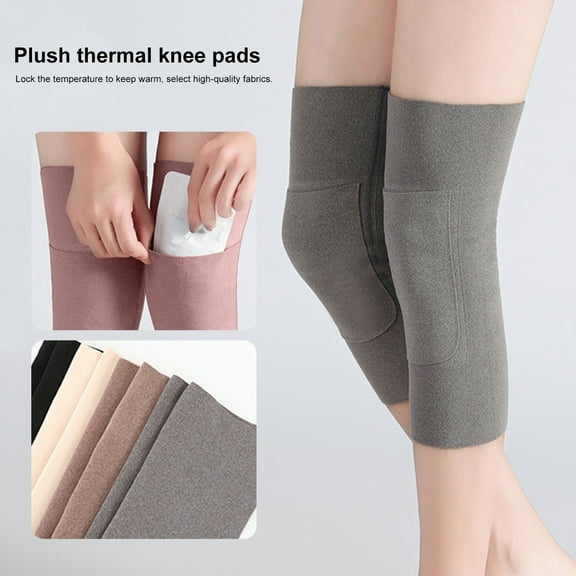 1 Pair Knee Pads with Front Pocket for Warmers Anti-slip Warm Leggings High Elasticity Velvet Knee Brace for Outdoor Sports Cold Weather