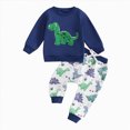 thumbnail image 3 of Xudanell Boys Outfits Cute Cartoon Dinosaur Embroidery Pullover Sweatshirt and Pants Toddler Baby Boy 2 Piece Outfits, 3 of 4