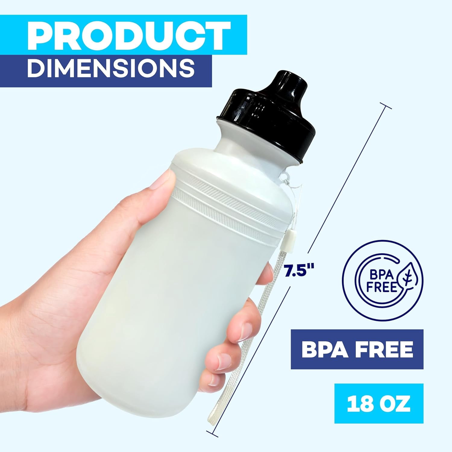 4E's Novelty 22 Pack Sports Water Bottles Bulk 18 oz BPA Free White Squeeze Bottles for Kids