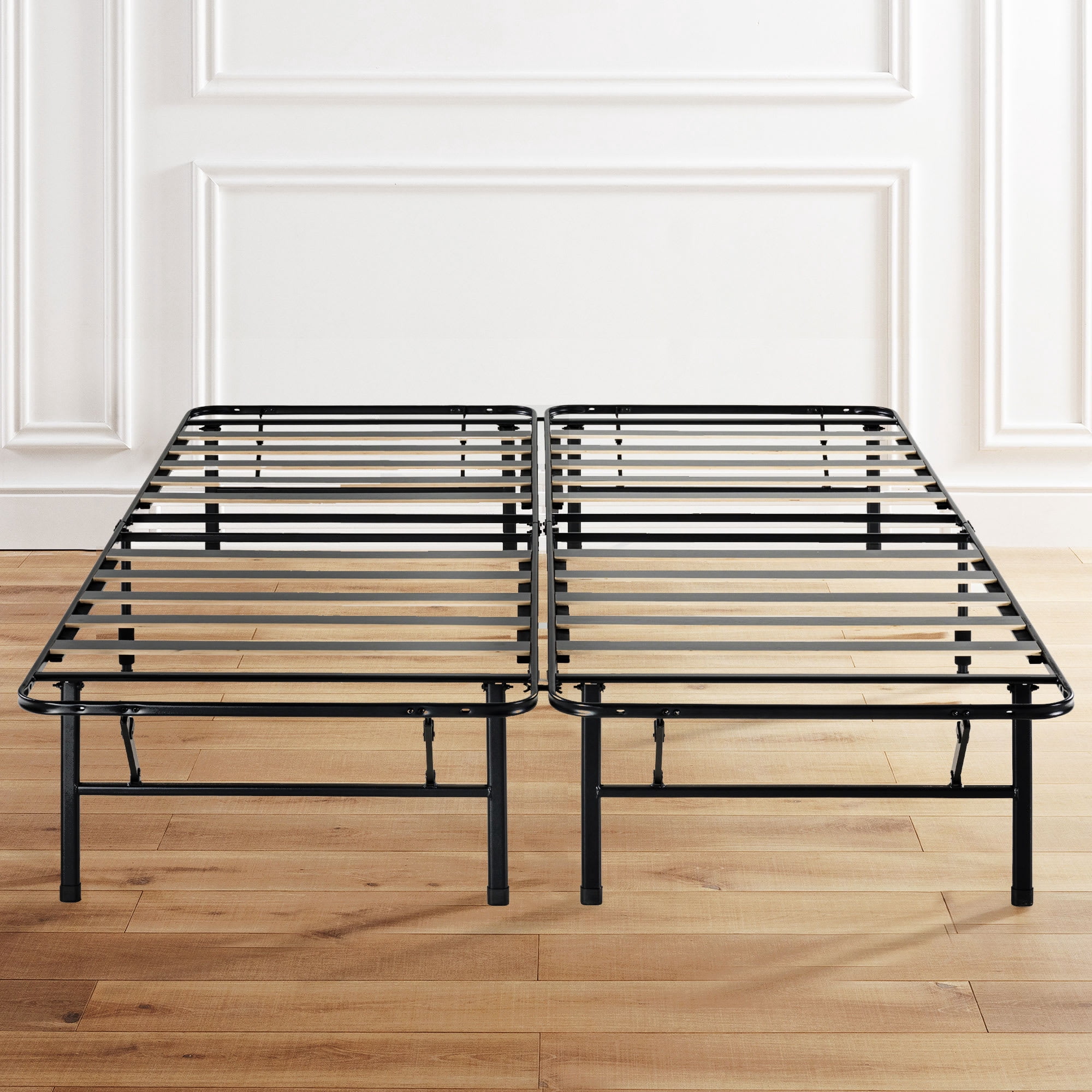 Mellow 14 Inch Quickbase Foldable Metal Platform Bed Frame, Wood Slats, Black, Queen