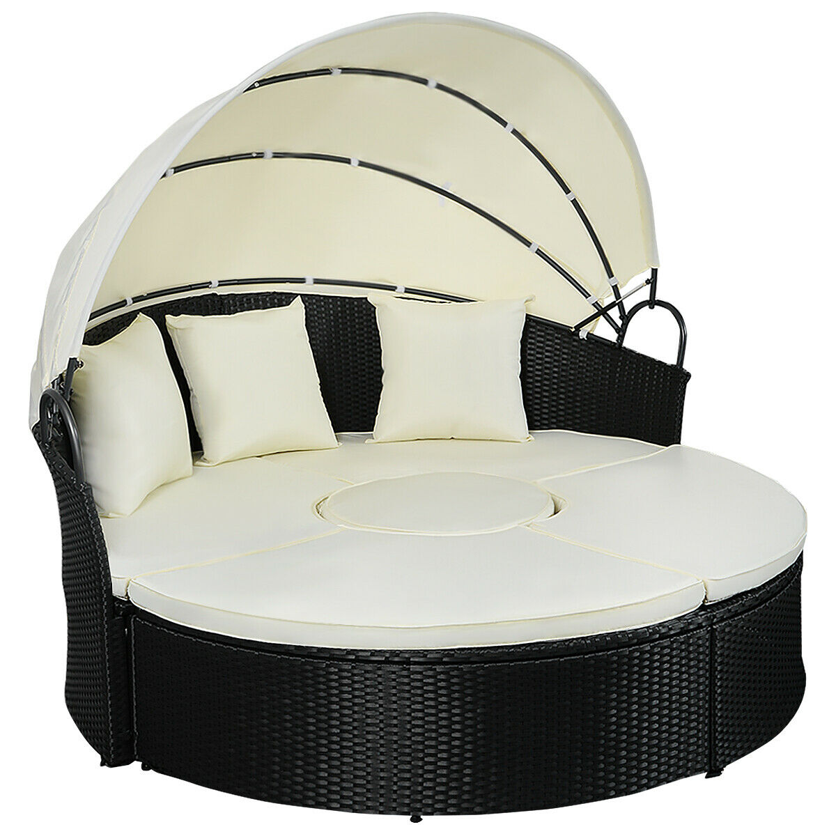Costway Daybed Patio Sofa Furniture Round Retractable Canopy Wicker Rattan Outdoor - image 1 of 10