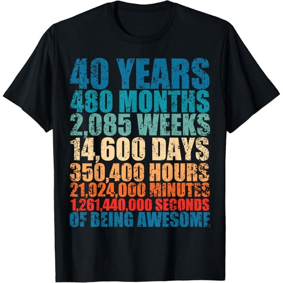 40 years old 480 months weeks days of being super retro T-ShirtMen and women, Black T-shirt, size: Extra large