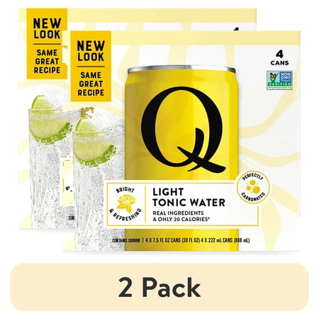 (2 pack) Q Mixers Light Tonic Water, 4 pack, 7.5 fl oz Cans – Single-Serve Cocktail Mixer for Gin & Tonic and Zero-Proof Drinks - Paperboard Box