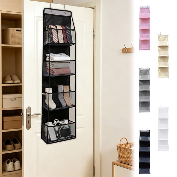 Behind the Door Hanging Storage Bag – 4 Compartments, 12 x 6 x 51 Inches, Large Capacity Mesh Organizer with Metal Hook, for Bedroom, Dormitory & Apartment