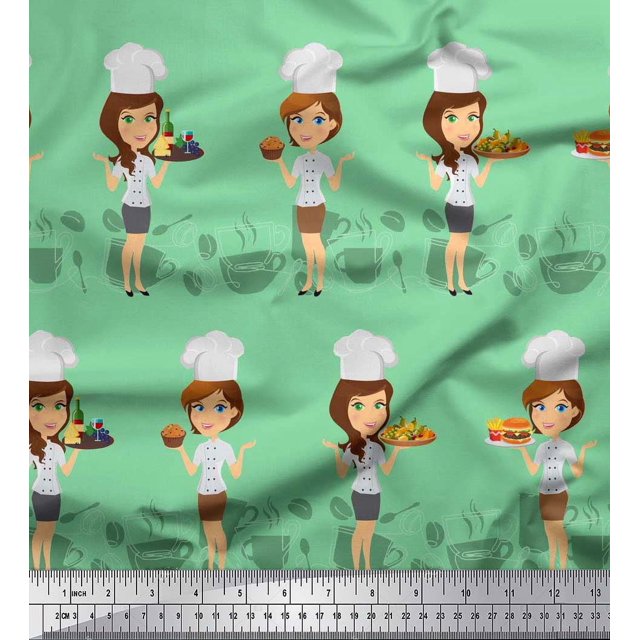 Soimoi Rayon Crepe Fabric Cook Girl Printed Fabric 1 Yard 46 Inch Wide