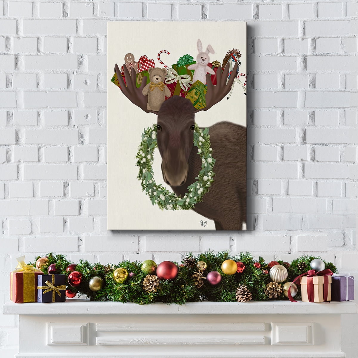 Christmas Moose and Christmas Gifts- Gallery Wrapped Canvas