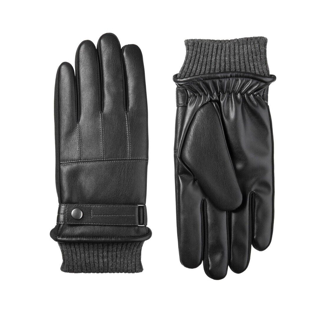 Isotoner Mens Faux Leather Sleek Heat Winter Gloves (Black, Medium