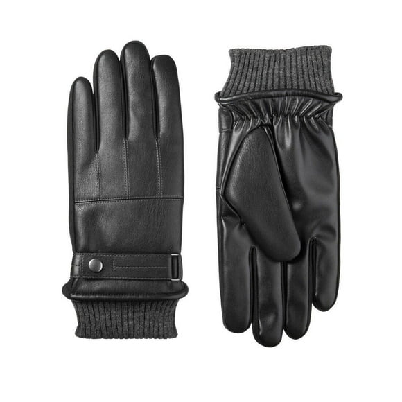 Isotoner Faux Leather Sleek Heat Winter Gloves (Black, XL) - 70161
