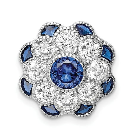 Mia Diamonds 925 Sterling Silver Rh-plated Cubic Zirconia (CZ) and Synthetic Blue Spinel Flower Chain