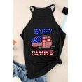 thumbnail image 3 of ABPHQTO Camiseta sin mangas con estampado gráfico de coche HAPPY CAMPER de la bandera americana negra para mujer, 3 of 5