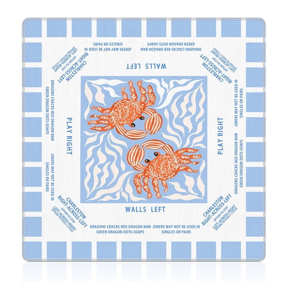 Coastal Beach Crab Mahjong Mat 31.5 x 31.5 in, Blue and White Plaid Mahjong Mat for Table, Anti-Slip Noise Reduction Game Table Cover Tablecloth for Card Poker Dominoes Dice and Board Games