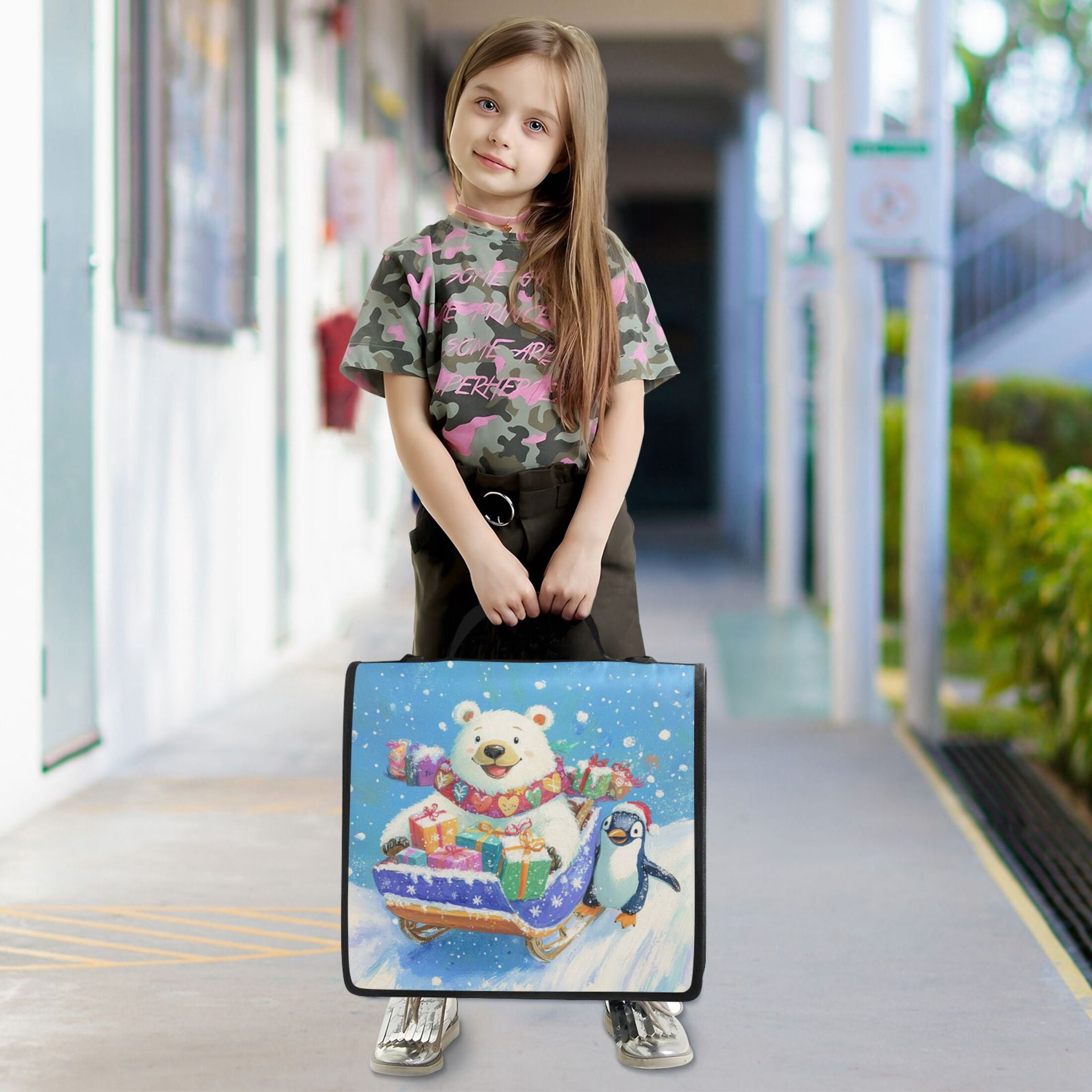 YAZAOO Zipper Binder trapper keeper Documents Organized Design Polar Bear and Penguin Printed