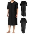 thumbnail image 4 of Men Loose Nightgown Solid Color Henley Short Sleeve Nightshirt Kaftan Arabic Thobe with Pockets Sleepwear, 4 of 5