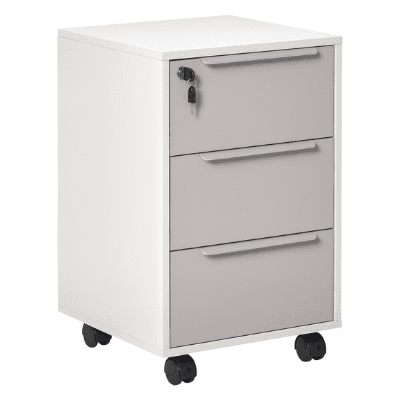 HOMCOM Vertical Filing Cabinet with Lock, 3 Drawer File Cabinet, Grey
