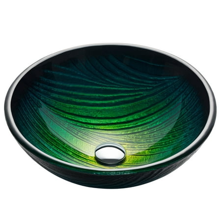 KRAUS Nature Series Round Green Glass Vessel Bathroom Sink, 17 inch